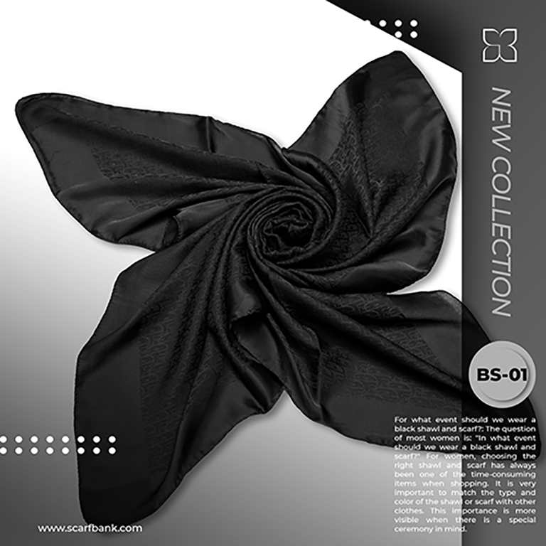 روسری زنانه مشکی ژاکارد نخی کد BS01 ( مدل باربری)