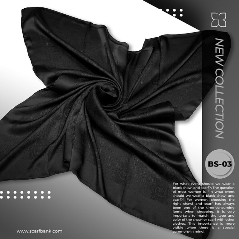 روسری زنانه مشکی ژاکارد نخی کد BS03 (مدل گوچی)