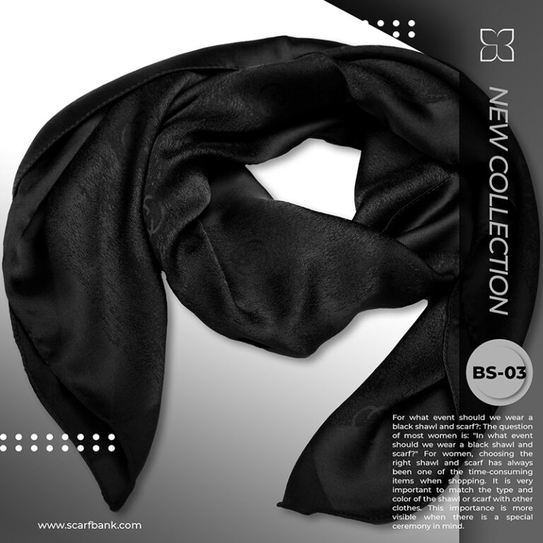 روسری زنانه مشکی ژاکارد نخی کد BS03 (مدل گوچی)