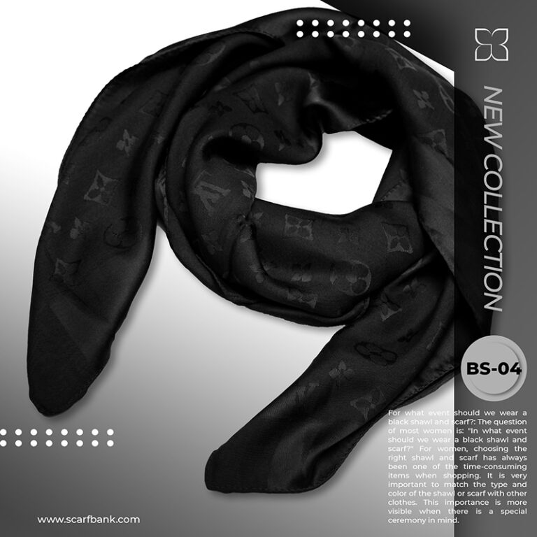 روسری زنانه مشکی ژاکارد نخی کد BS04 (مدل لویی ویتون)