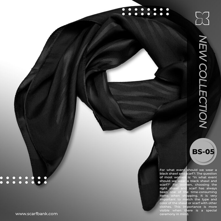 روسری زنانه مشکی ژاکارد نخی کد BS05 (مدل زبرا)