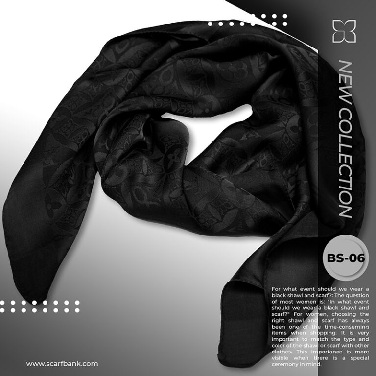 روسری زنانه مشکی ژاکارد نخی کد BS06 (مدل لویی ویتون)