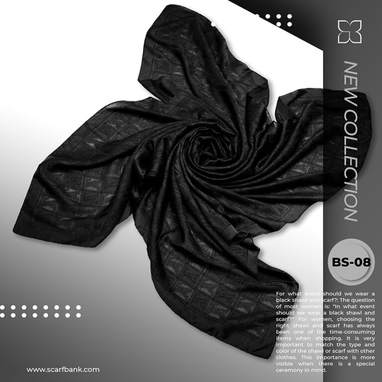 روسری زنانه مشکی ژاکارد نخی کد BS08 (مدل لویی ویتون)