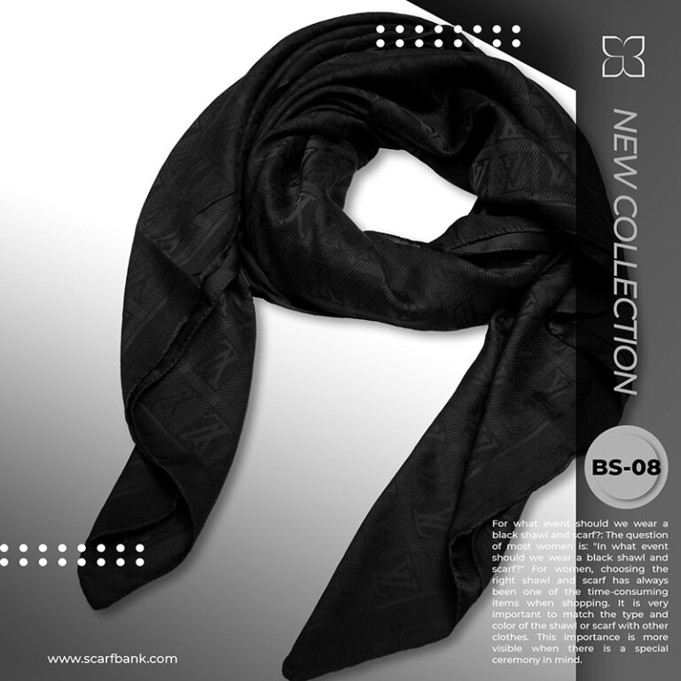 روسری زنانه مشکی ژاکارد نخی کد BS08 (مدل لویی ویتون)