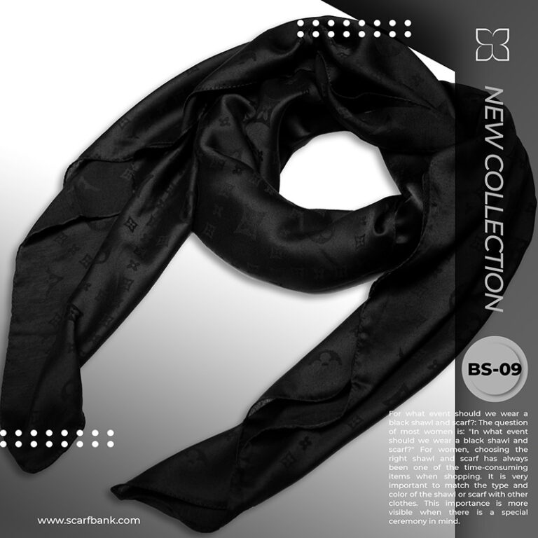روسری زنانه مشکی ژاکارد نخی کد BS09 (مدل لویی ویتون)