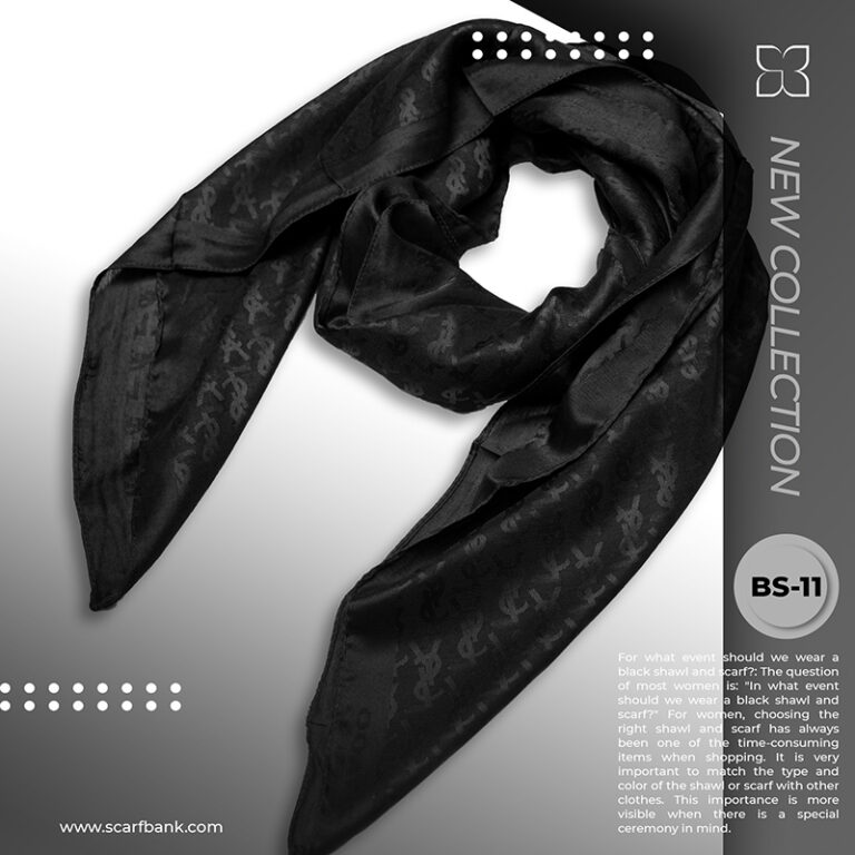 روسری زنانه مشکی ژاکارد نخی کد BS11 (مدل ایوسن لورن)