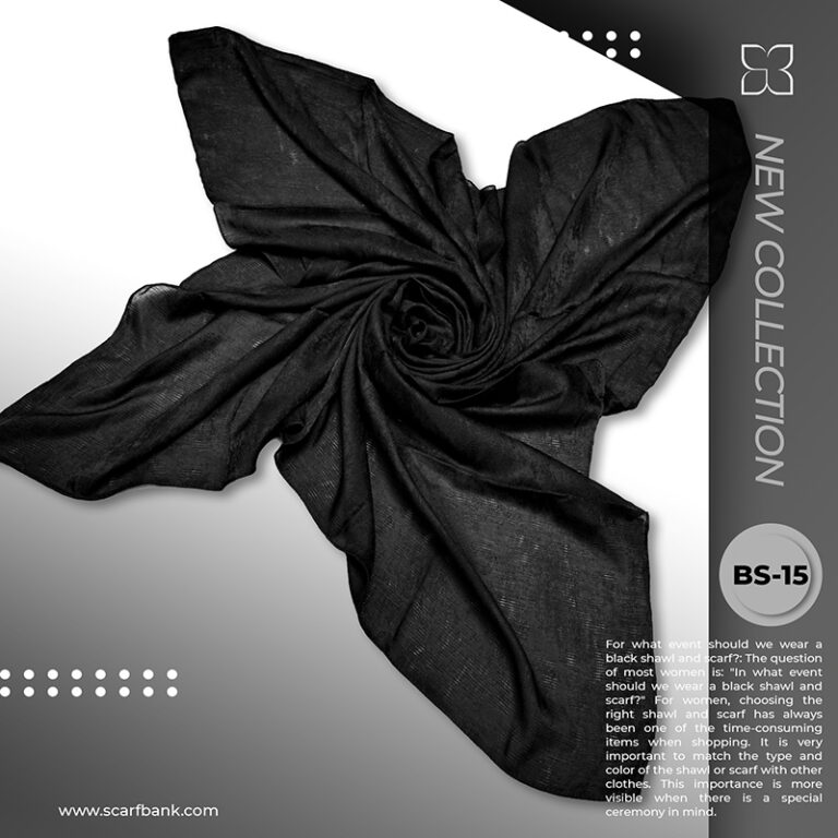 روسری زنانه مشکی ژاکارد نخی کد BS15 (مدل ابر و بادی)
