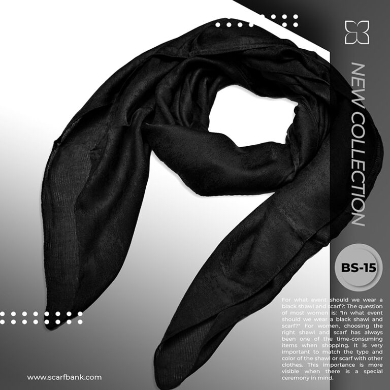 روسری زنانه مشکی ژاکارد نخی کد BS15 (مدل ابر و بادی)
