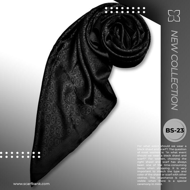 روسری زنانه مشکی ژاکارد نخی کد BS23 (مدل توری برچ)