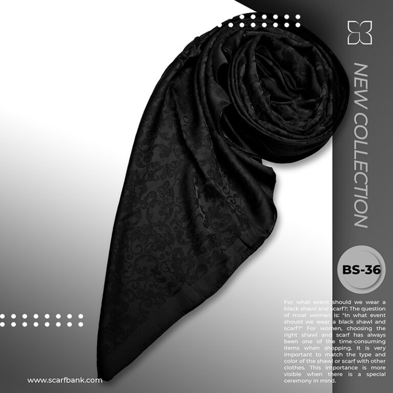 روسری زنانه مشکی ژاکارد نخی کد BS36