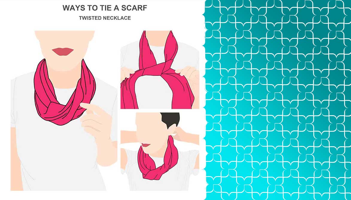 نحوه بستن روسری به روش گردنبند با پیچ وتاب